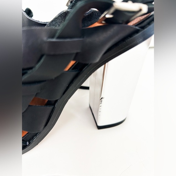 Anthropologie Sixty Seven Black and Silver Leather Block Heels Size 38 - Picture 5 of 8